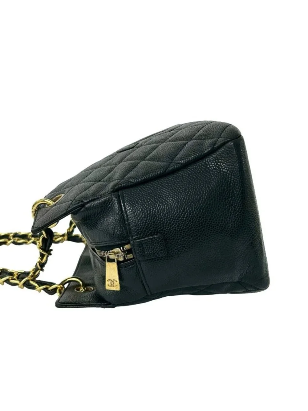 Chanel Quilted CC Logo Caviar Leather Shoulder Bag Tote Black